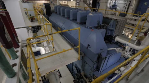 MAK four stroke diesel engine in engine room of ship Stock Footage 149831704