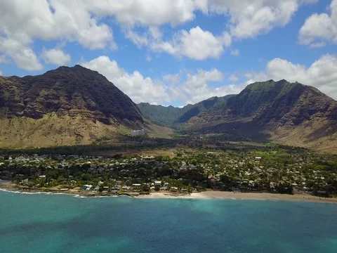 Makaha Valley from Ocean Stock Footage 80975378