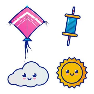 Makar Sankranti set of vector lineal icons on the white background Stock Illustration