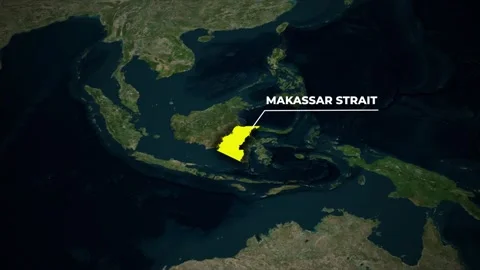 Makassar Strait Map Animation Highlighted on Geographical World Map Stock Footage 335163922