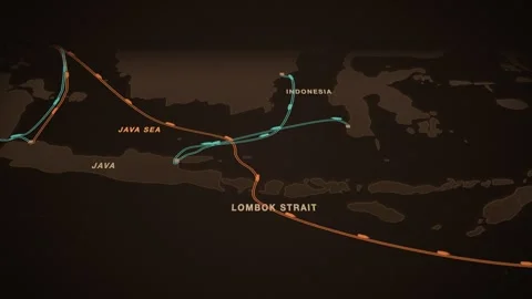 Makassar to surabaya container cargo shipping route map animation seamless loop Stock Footage 345974041