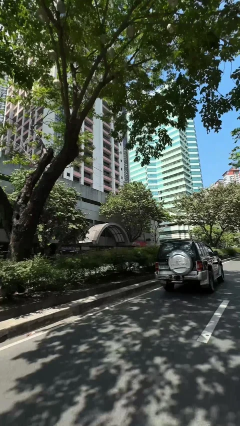 Makati Business District Tree Lined Street High Rise Buildings POV 4K 60fps 库存影片 338185637