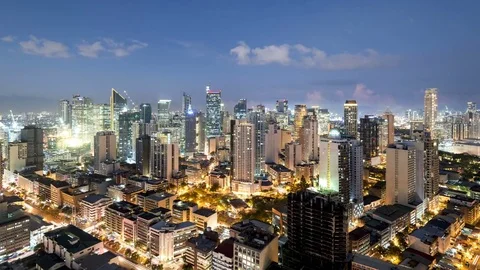 Makati City Day to Night Timelapse, Manila, Philippines. (Pan) Stock Footage