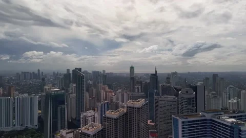 Makati Skyscraper Cluster With Cranes Under Diffused Daylight Stock Footage 330849378
