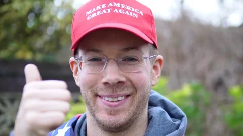 'Make America Great Again' Trump Supporter Wearing Red Cap, American Politics Stock Footage