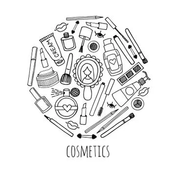 Make up and cosmetics in a circle vector design Illustrazione stock