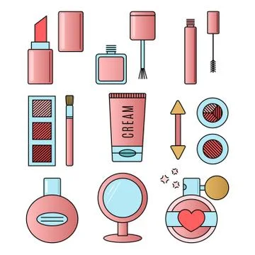 Make up and cosmetics pink vector set. Stock Illustration