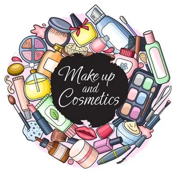 Make up and cosmetics round banner for sale. Stock Illustration