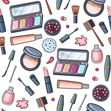 Make up and manicure seamless pattern. Stock Illustration