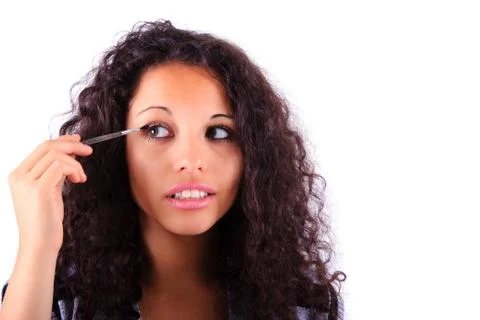 Make-up applying. eye shadow brush Stock Photos