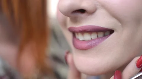 Make Up Artist And Beautiful Model Brunette Smiling On Set Stock Footage 56708902