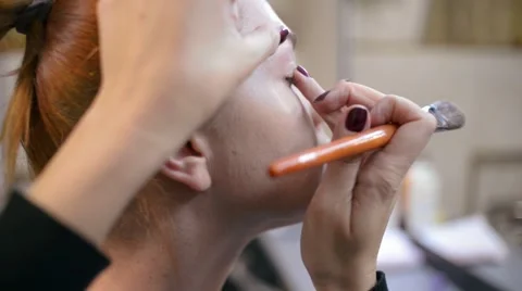 Make Up Artist And Beautiful Model Red On Set Stock Footage 57506677