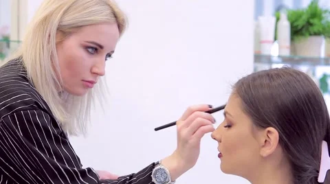 Make-up artist apply powder to model's face with brush Video stock 68774048