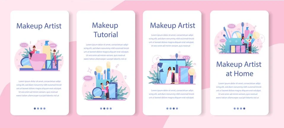 Make up artist concept mobile application banner set. 스톡 일러스트