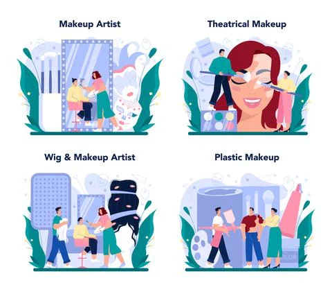 Make up artist concept set. Professional artist doing a beauty procedure Stock Illustration