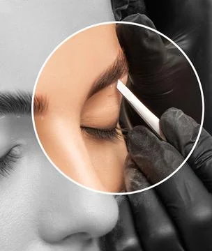 The make-up artist does Long-lasting styling of the eyebrows and will color.. Stock Photos