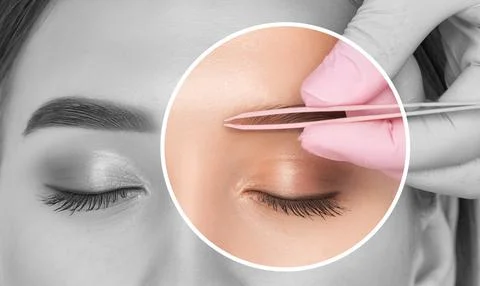The make-up artist does Long-lasting styling of the eyebrows and will color.. Foto stock