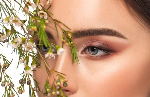 The make-up artist does Long-lasting styling of the eyebrows and makes the .. Stock Photos