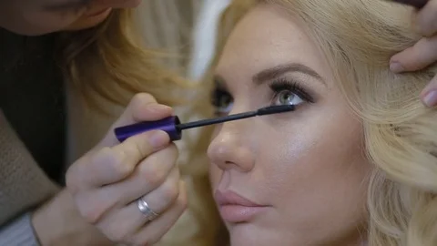 Make-up artist doing make-up model Stock Footage 70462263