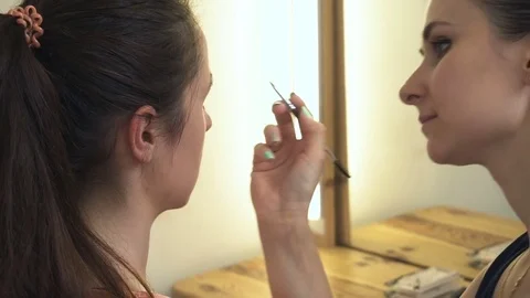 Make-up artist makes a professional make-up for a beautiful girl Vídeo Stock 77551533