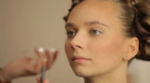 Make-up artist making eye liner to model fashion show Stock Footage 56678941