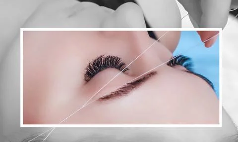 The make-up artist plucks eyebrows with a thread close-up. Women's cosmetol.. Stock Photos