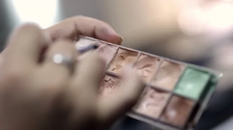 Make-Up Artist Taking Eye Shadows From Makeup Eye shadows Palette. Stock Footage 67318372