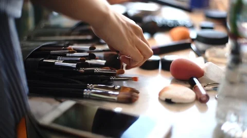 Make up Artist Using Her Brush Stock Footage 107010686