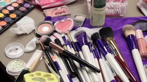Make-up artist's workplace. Working tools. Stock Footage 221308518