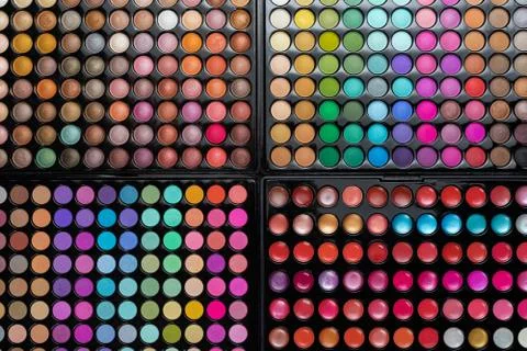 Make-up background made of eyeshadow palette set Stock Photos