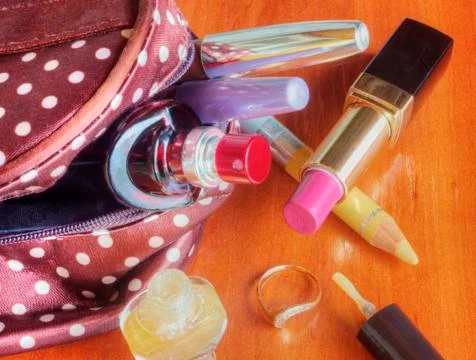 Make up bag with cosmetics Stock Photos