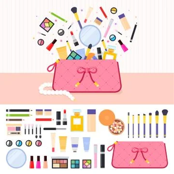 Make up bag full of cosmetics Stock Illustration