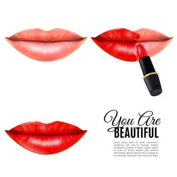 Make Up Beauty Lips Realistic Poster Stock Illustration