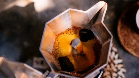 Make Better Coffee with a Moka Pot Stock Footage 127272740