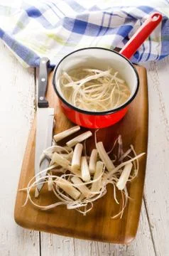 Make a broth from asparagus peel Stock Photos