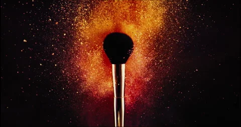 Make up brush and colored powder, particles exploding. Video stock 245272420