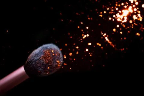 Make up brush close up dark background Stock Photos