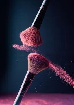 Make-up brush with p powder explosion Stock Photos