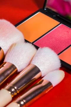 Make up Brush  on a red background. Stock Photos