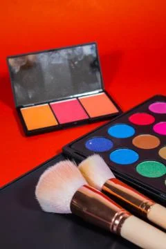 Make up Brush  on a red background. Stock Photos