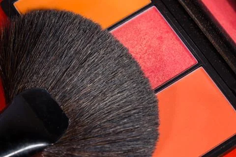 Make up Brush  on a red background. Stock Photos