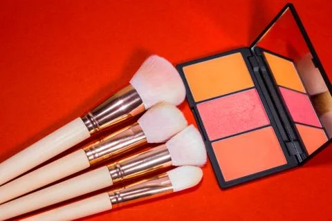 Make up Brush  on a red background. Stock Photos