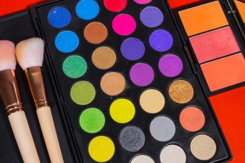 Make up Brush  on a red background. Stock Photos