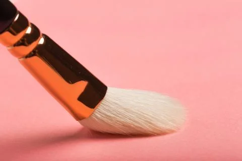 Make up brush, rouge blusher isolated on pink background Stock Photos