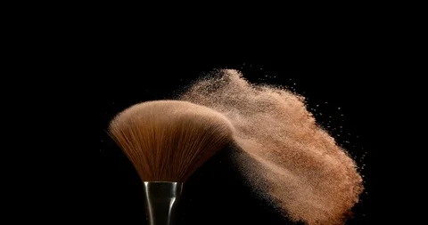 Make-up Brush spreading blush powder on black background, Slow motion 4K Stock Footage 106352370