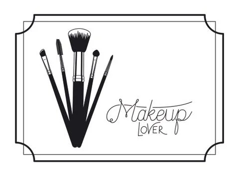 Make up brushes accessories in frame Ilustração Stock