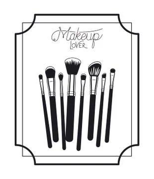 Make up brushes accessories in frame Ilustração Stock