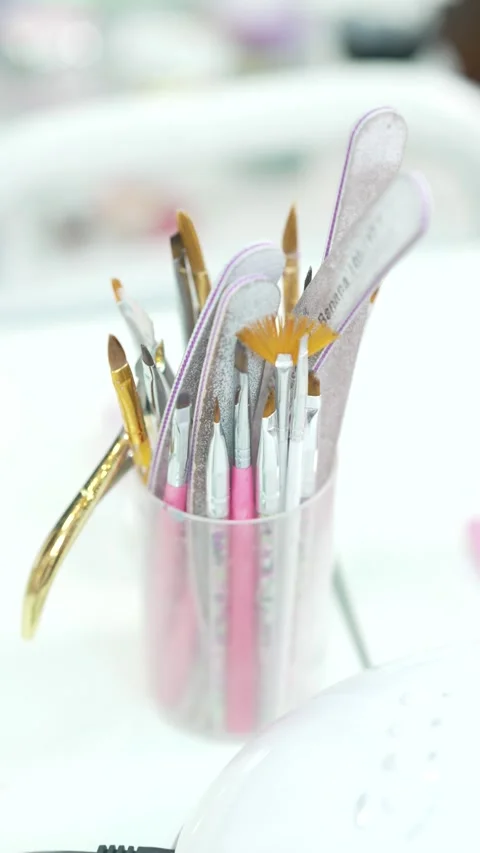 Make-up brushes and tools, all in one glass Stock Footage 312991990