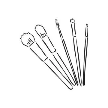 Make up brushes on the beige background for beauty salon. Stock Illustration