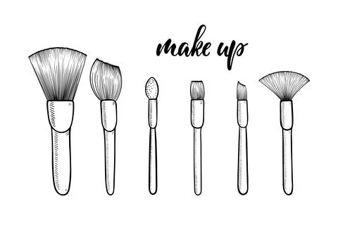 Make up brushes for cosmetics with lettering make up vector set. Black and .. Stock Illustration